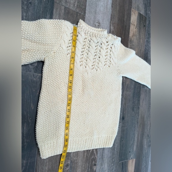 VANESSA Vintage Handmade 100% Wool Sweater Sz Large Fishermen Knit Cream - Picture 6 of 6